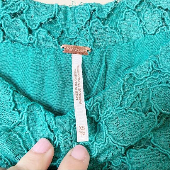 Free People Teal Lace Cropped Pants - Picture 6 of 7